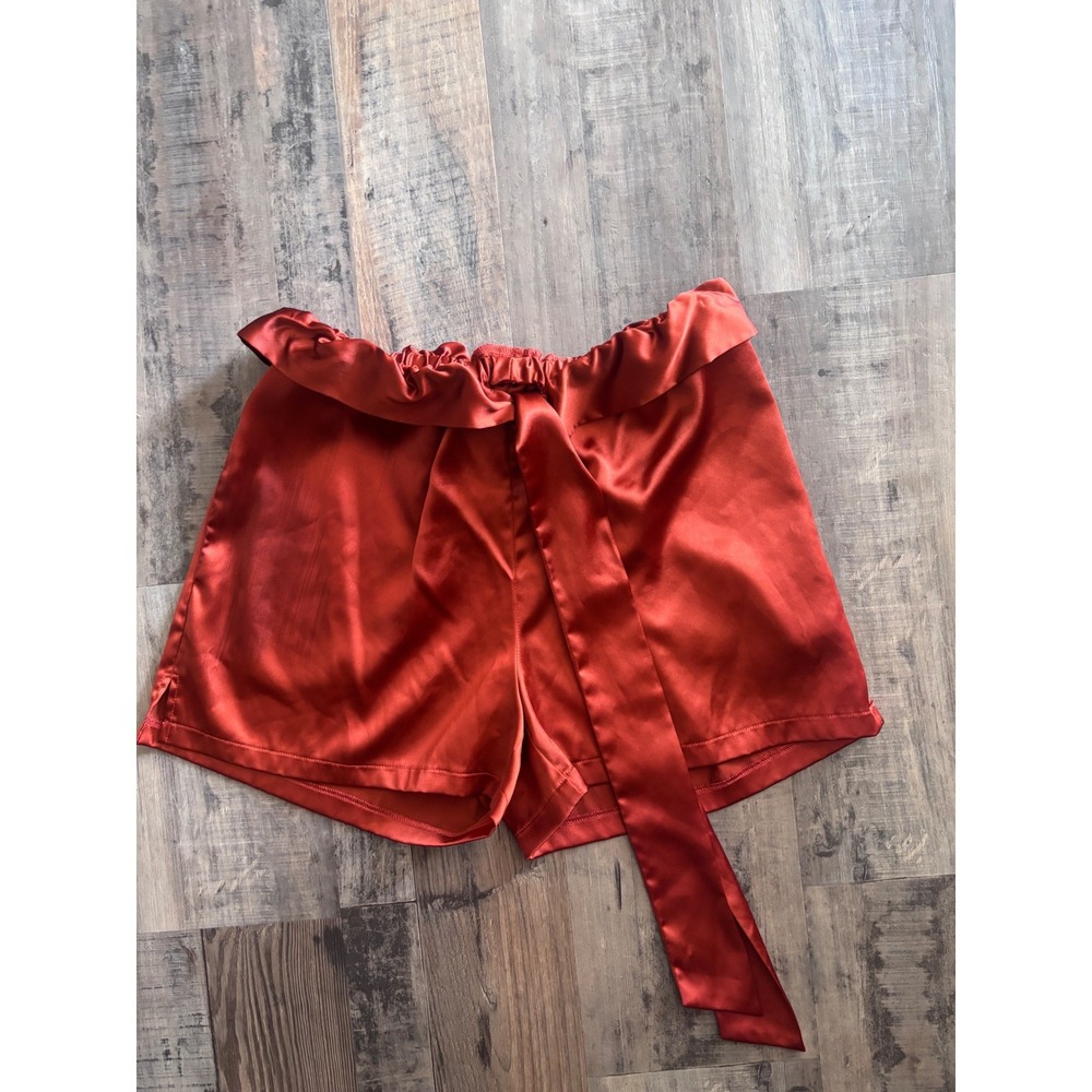Allina Liu Anthropologie Rust Satin Paperbag Waist Shorts Tie Belt Excellent L